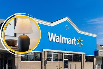 Walmart storefront with Mainstays Lamp collage