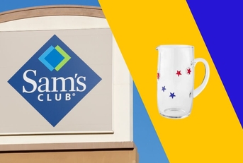Sam's Club store sign with glass pitcher