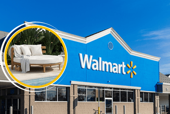 Collage of Walmart storefront and a outdoor furniture product