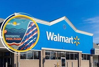 Walmart storefront with patriotic pool float
