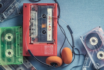 Cassette tapes with player and headphones