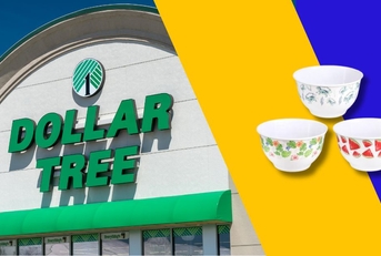 Dollar Tree storefront and melamine serving bowls