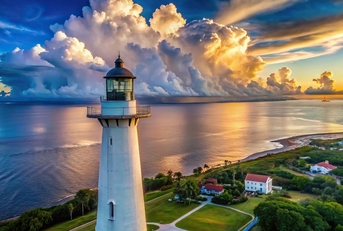 lighthouse and clouds in gulfport mississippi