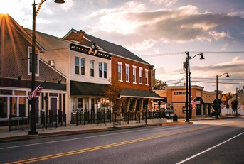 Main street in a U.S. city on a sunny day