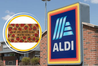 Collage of Aldi's storefront and a coir mat product