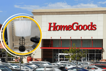 Collage of HomeGoods storefront a nightlamp product