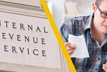 irs sign and man filing taxes