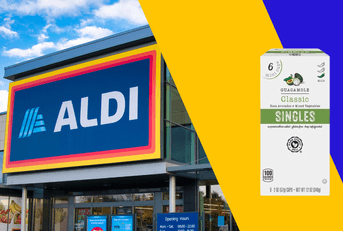 Collage of Aldi storefront and guac product
