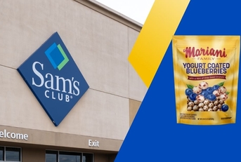Sam's Club storefront and yogurt coated blueberries