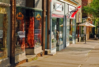 Boutique shops lining a small downtown street