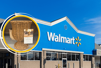 Collage of Walmart storefront and a home decor product