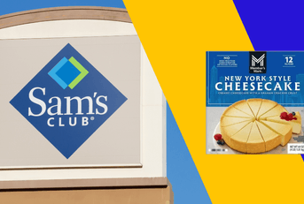 Collage of Sam's Club and a cheesecake product