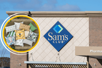 Collage of Sam's Club storefront and a variety of throw pillows product