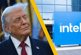 An image of Donald Trump and the Intel logo