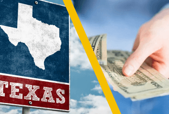 texas road sign and woman counting cash