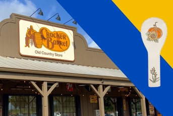 Collage of Cracker Barrel front and a spoon holder product
