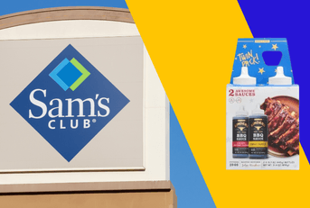 Collage of Sam's Club logo and a BBQ sauce product