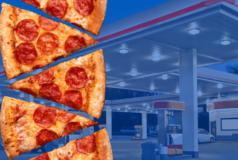 A pizza and gas station