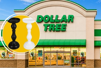 Candlestick holders in front of Dollar Tree store