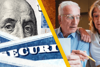social security and older couple looking at finances