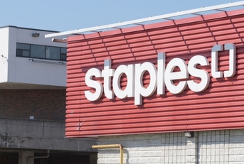 sign on the exterior of Staples