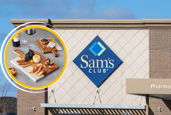 Collage of Sam's Club storefront and a charcuterie board product