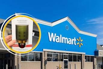 Collage of Walmart storefront and a outlet plug lamp product