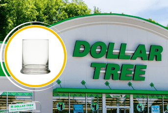Collage of Dollar Tree and a drinking glass product 
