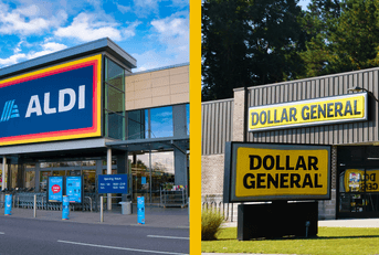 Collage of Aldi and Dollar General store front
