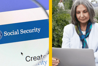 social security website and woman on computer