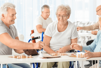 Retirees playing game at community center