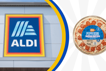 Aldi storefront with pepperoni pizza