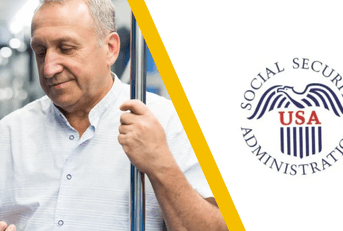 60 year old man looking at phone and social security administration