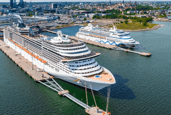 Ocean cruise liner docked at port