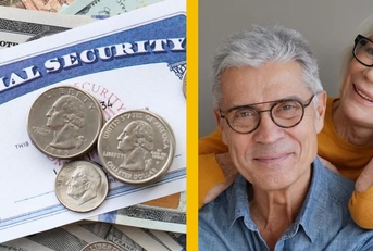 social security and senior couple with glasses