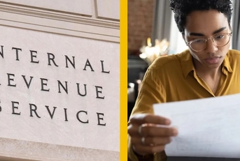 internal revenue service and woman checking document