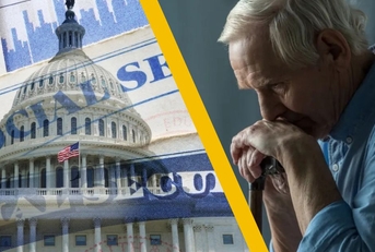 capitol building and sad senior man
