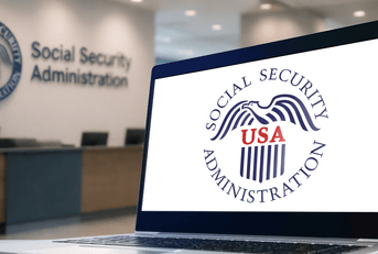 Social Security Administration building and laptop screen