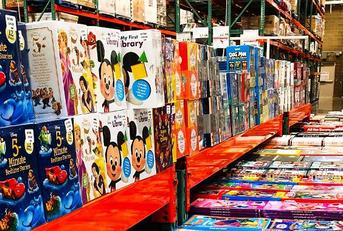 pil of books at Costco