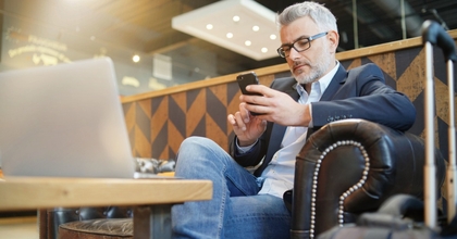 Man in airport lounge