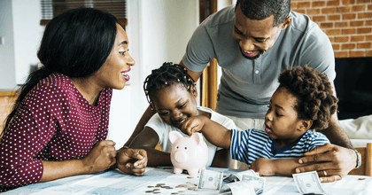 Family saving money together