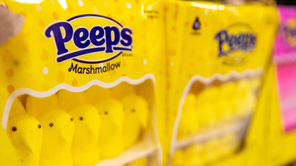 Marshmallow Peeps candies on the shelf