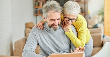 Senior couple happy laptop computer