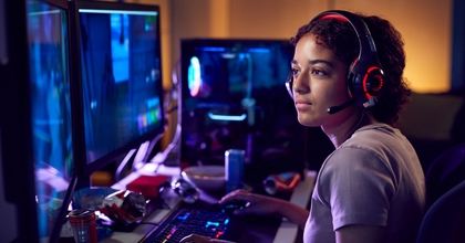 teenage girl wearing headset