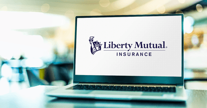 Laptop computer displaying logo of Liberty Mutual