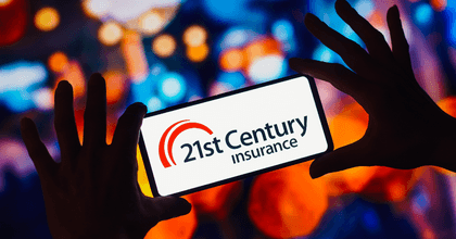 21st Century Insurance logo on a smartphone