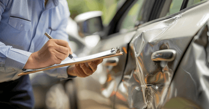 Car insurance adjuster evaluating accident
