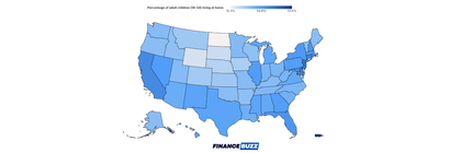 map showing percentage of adult children living with parents by state