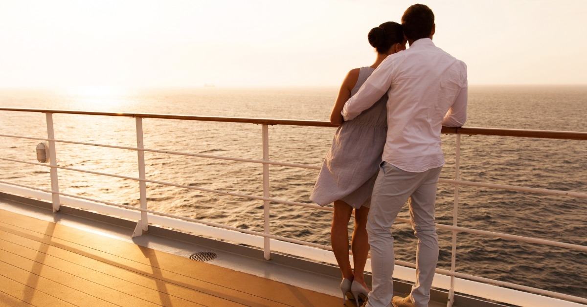 Couple at sunset on a ship