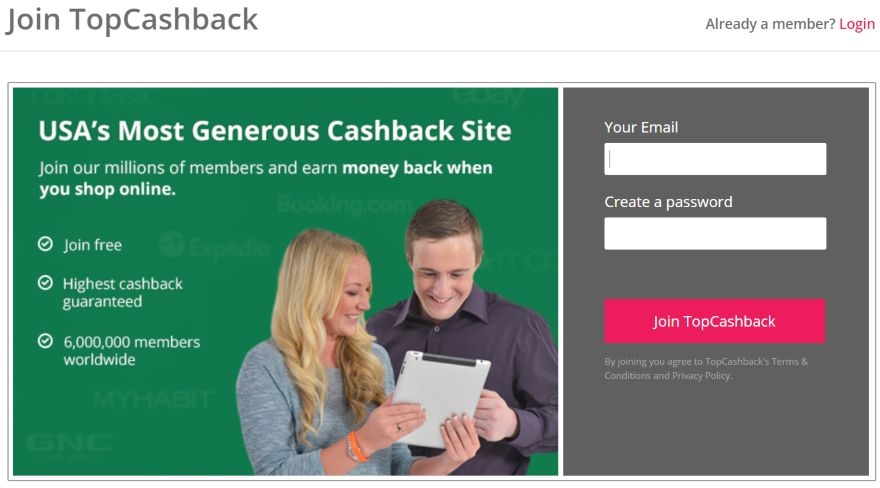 Topcashback review signup screen